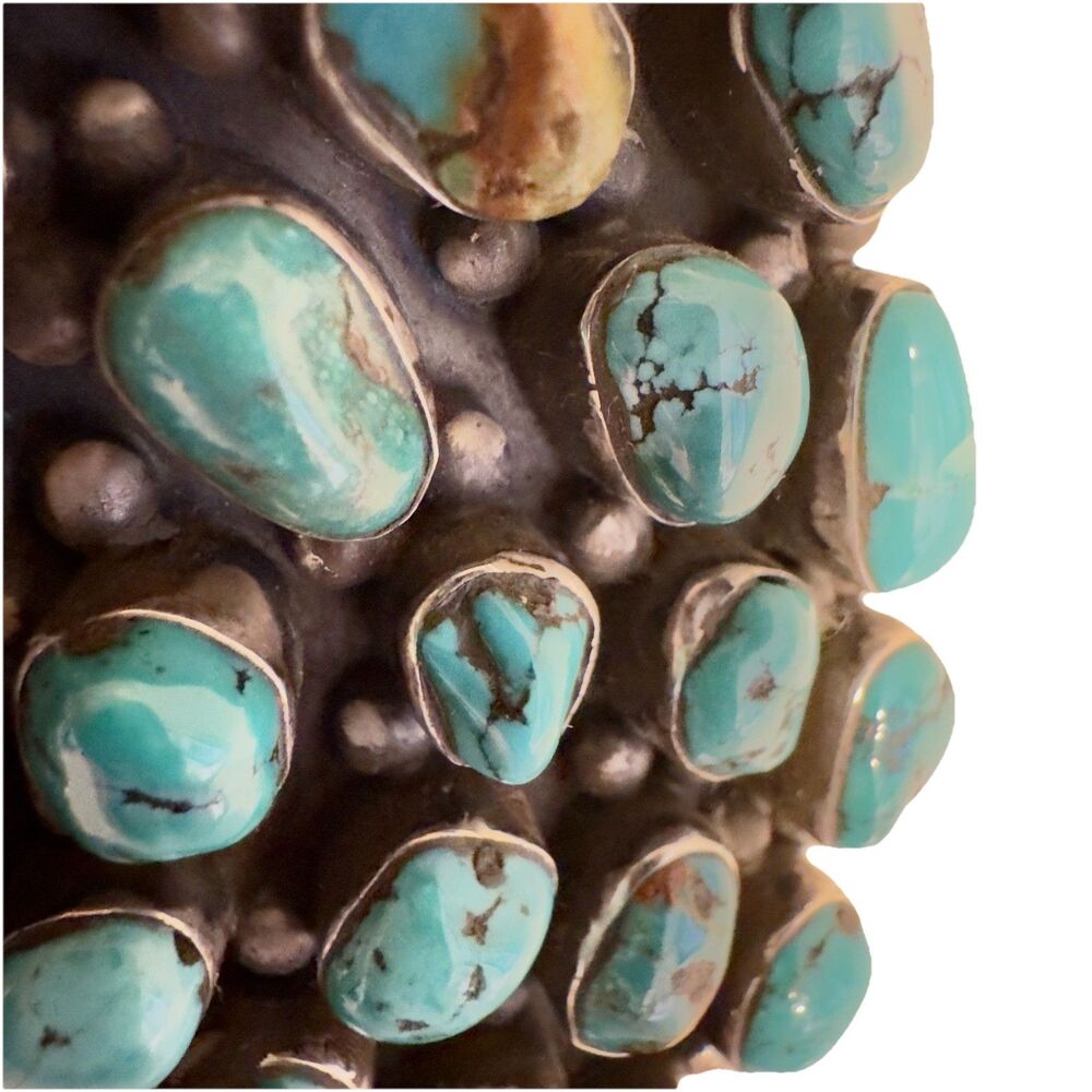 Signed Huge Navajo Sterling Silver Turquoise Cluster Bracelet 152 Grams Museum - Picture 5 of 14